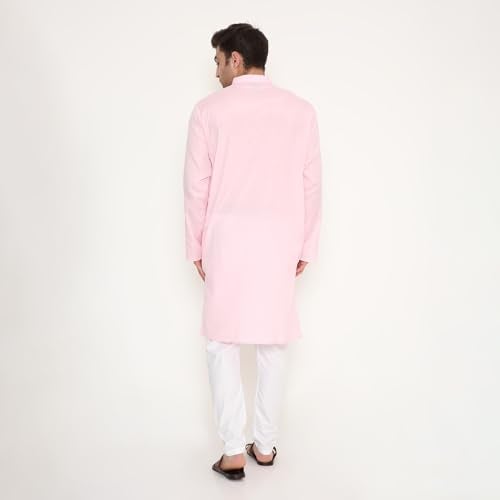 Maharaja Men’s Kurta Pyjama Set – Shiny Poly Viscose, Regular Fit - in Pink - Zip & Drawstring Pyjama for Men [MSKP215-36] - Image 2