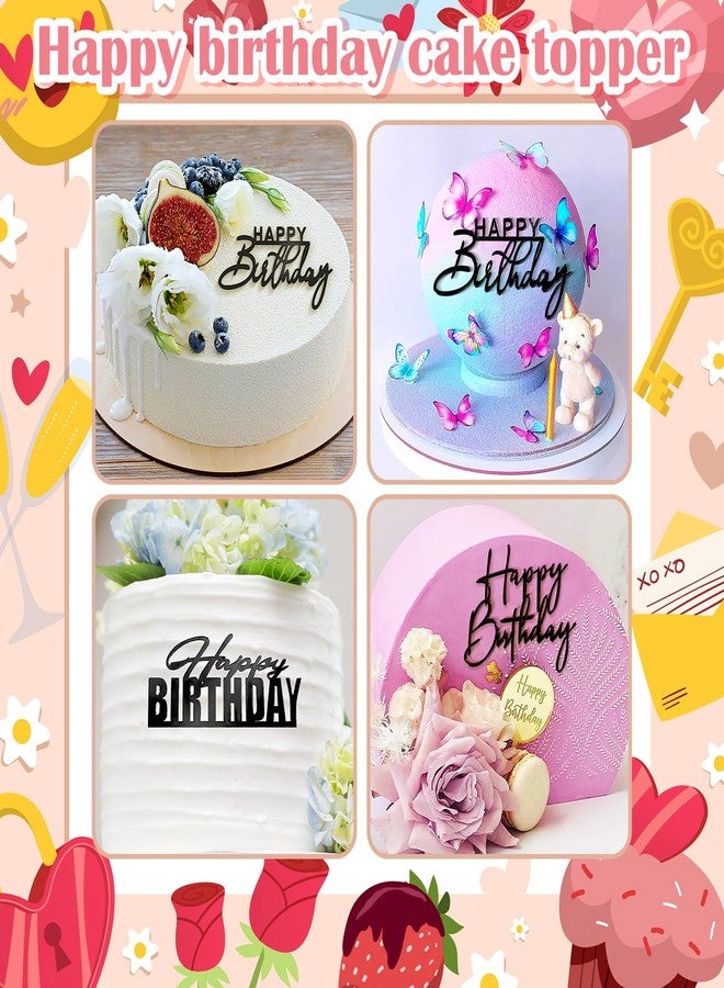 Yolev 6Pcs Cake Toppers Happy Birthday Acrylic Cake Topper Happy Birthday Cake Sign Picks Happy Birthday Cake Decorations Cake Stick Decor for Celebrating Birthday Anniversary Party(Black) - Image 3