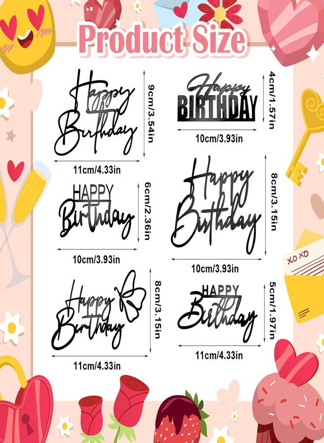 Yolev 6Pcs Cake Toppers Happy Birthday Acrylic Cake Topper Happy Birthday Cake Sign Picks Happy Birthday Cake Decorations Cake Stick Decor for Celebrating Birthday Anniversary Party(Black) - Image 2