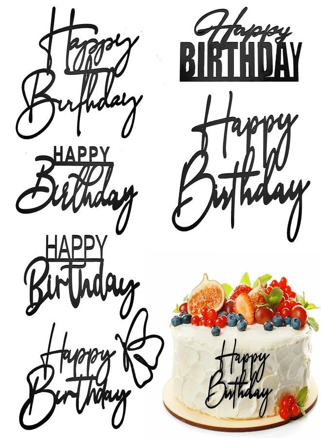 Yolev 6Pcs Cake Toppers Happy Birthday Acrylic Cake Topper Happy Birthday Cake Sign Picks Happy Birthday Cake Decorations Cake Stick Decor for Celebrating Birthday Anniversary Party(Black) - Image 1