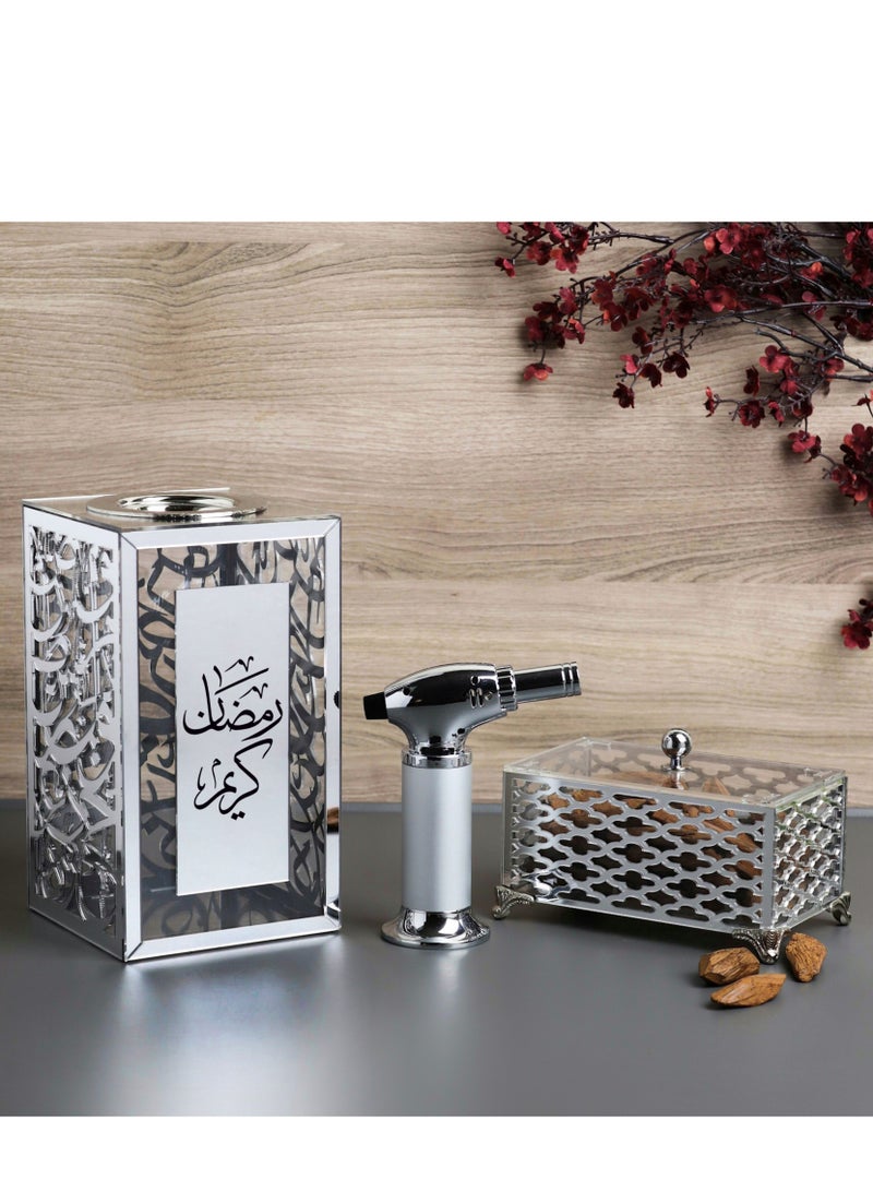 حكاية شمعة مبخرة مع صندوق لحفظ البخور وللتخزين تأتي بعبارة "رمضان كريم" مع عود مروكي و ولاعة فاخره - Image 1