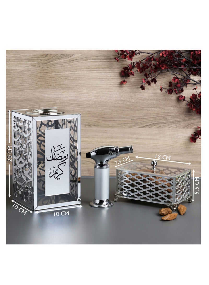 حكاية شمعة مبخرة مع صندوق لحفظ البخور وللتخزين تأتي بعبارة "رمضان كريم" مع عود مروكي و ولاعة فاخره - Image 2