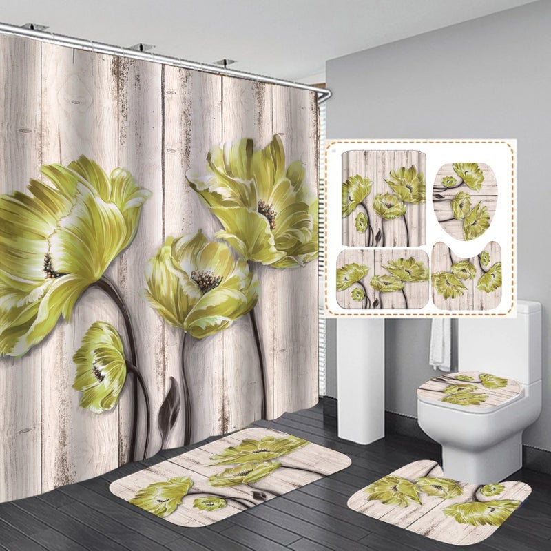 Bluejw Waterproof Designers Ready Made Shower Curtains Bathroom Rug and Shower Curtain Shower Curtains Set - Image 1