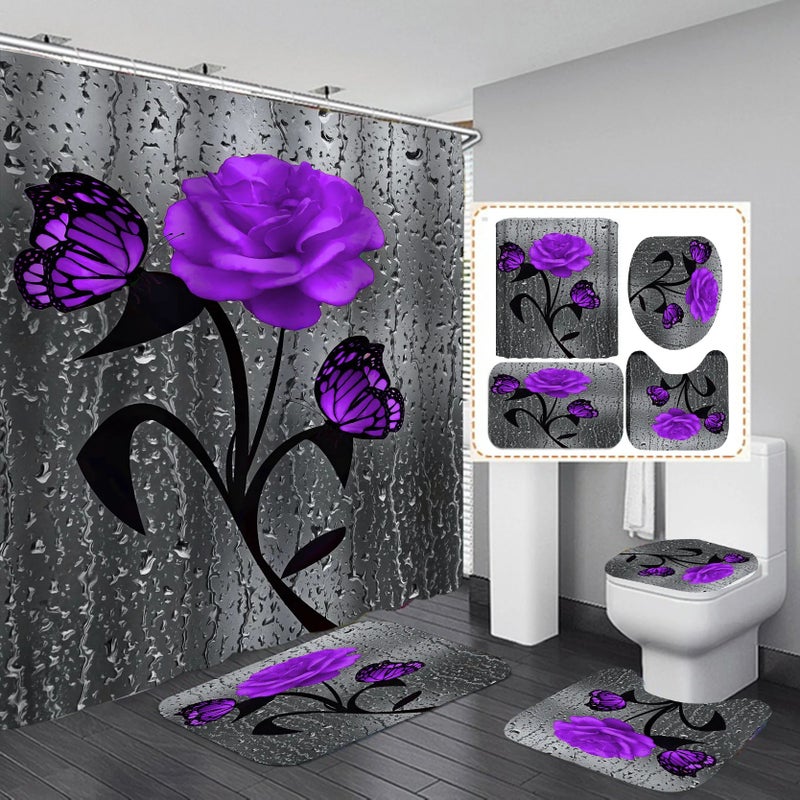 Bluejw Waterproof Designers Ready Made Shower Curtains Bathroom Rug and Shower Curtain Shower Curtains Set - Image 3