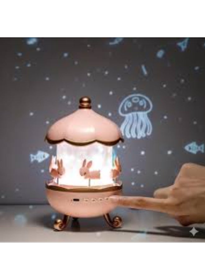 Dreamzon Bunny Carousel Night Light Projector, 6 Set Films Rotating LED Lamp, 360°Rotation, Star Projection Light for A Magical Nursery Atmosphere, Rotatable Rabbit Night Lamp for Kids Room Decor (Bunny Night Light) - Image 1