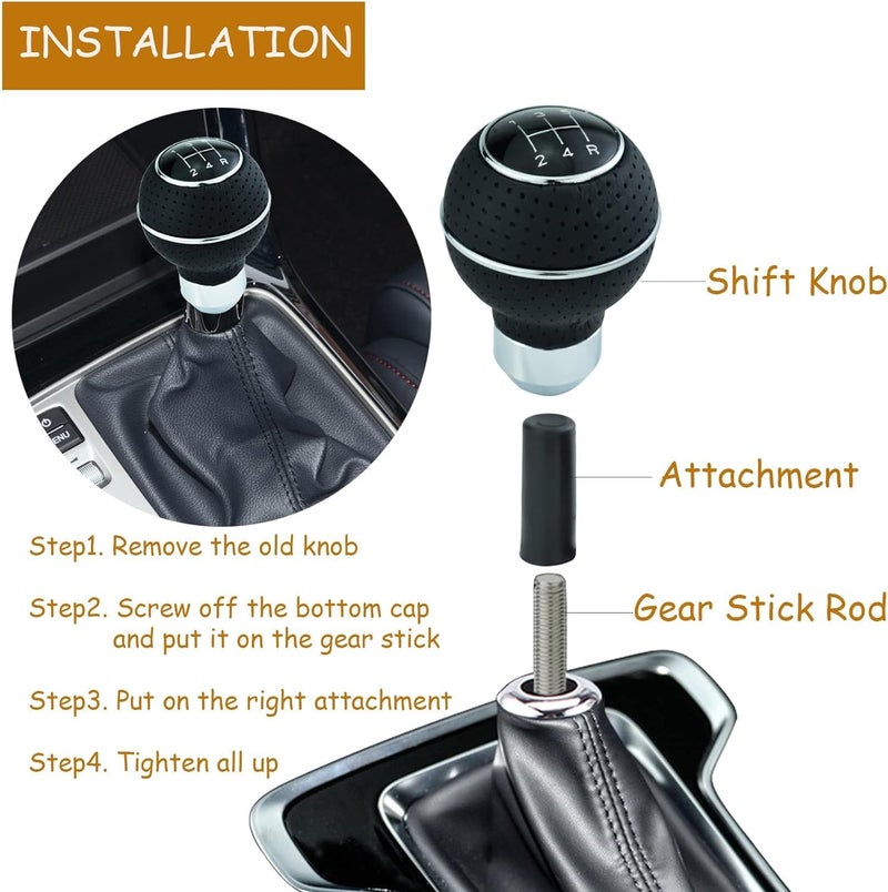 aakichi 5 Speed Shifter Knob Ball Transmission Handle Car PU Leather Gear Stick Knob for Most Manual Automotive Vehicles (Silver Circle) - Image 5