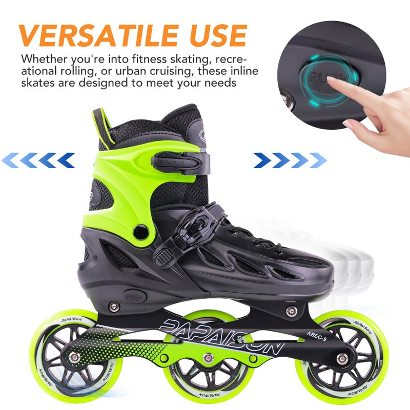 PAPAISON Adult Adjustable Inline Skates for Men Women with 3 100mm Wheels, Outdoor Blades Female Male Fitness Speed Racing Skates, Roller Skates for Teens Boys Girls, Green - Image 2