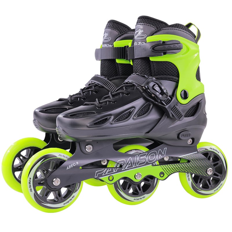 PAPAISON Adult Adjustable Inline Skates for Men Women with 3 100mm Wheels, Outdoor Blades Female Male Fitness Speed Racing Skates, Roller Skates for Teens Boys Girls, Green - Image 1