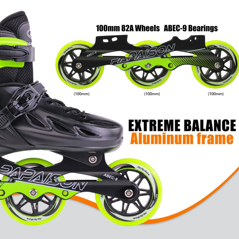 PAPAISON Adult Adjustable Inline Skates for Men Women with 3 100mm Wheels, Outdoor Blades Female Male Fitness Speed Racing Skates, Roller Skates for Teens Boys Girls, Green - Image 5