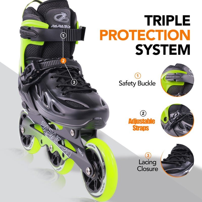 PAPAISON Adult Adjustable Inline Skates for Men Women with 3 100mm Wheels, Outdoor Blades Female Male Fitness Speed Racing Skates, Roller Skates for Teens Boys Girls, Green - Image 4