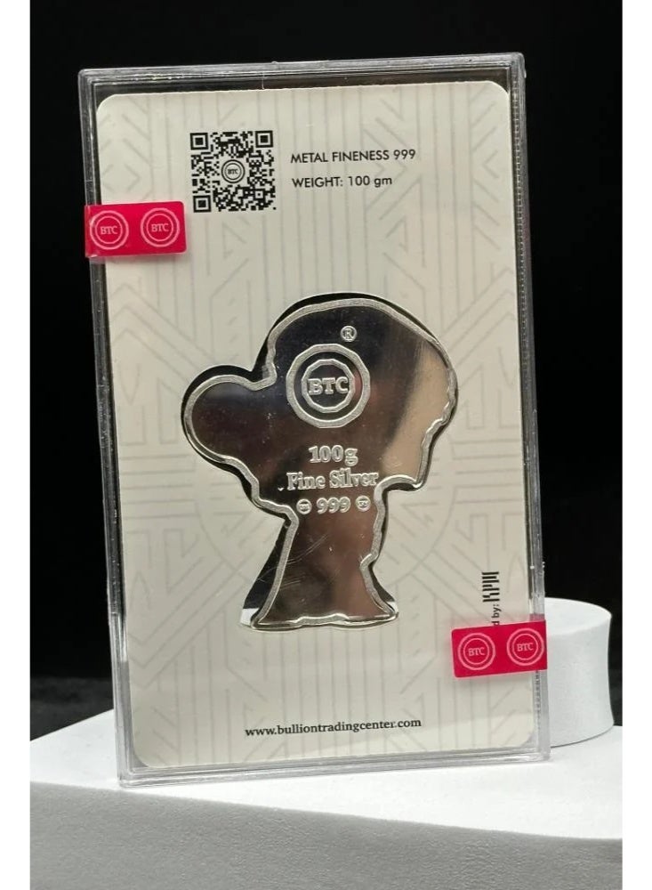 بي تي سي سبيكة فضة عبود بوزن 100 غرام من البيتكوين - Image 2
