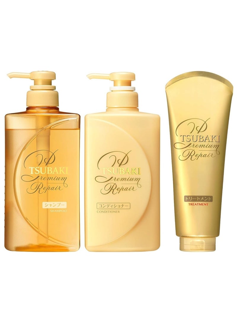 TSUBAKI Premium Moisturizing Glossy Hair Repair Set ,Shampoo 490 ml, Conditioner 490 mL, Treatment, 6.3 oz 180 g - Image 1