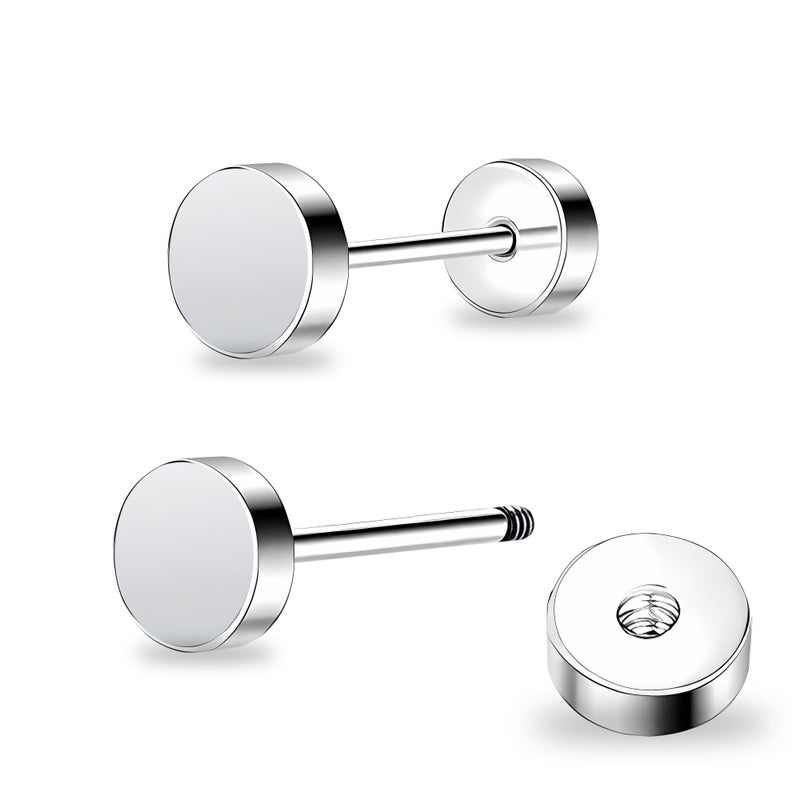 ZDE Women Earrings Flat Back Dot Earrings Titanium Hypoallergenic Cartilage Non-Nickel Earrings Studs for Sensitive Ears Simple Classic Screw On Stud Earring (Silver, 5MM) - Image 1