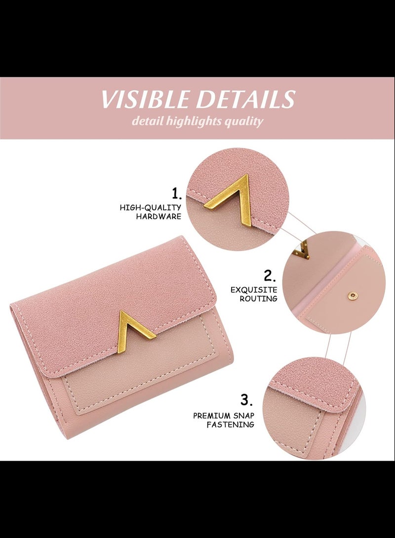 Women's Wallet Small Compact 3 fold Leather purse passport ID Holder with Coin Pocket (pink) - Image 3