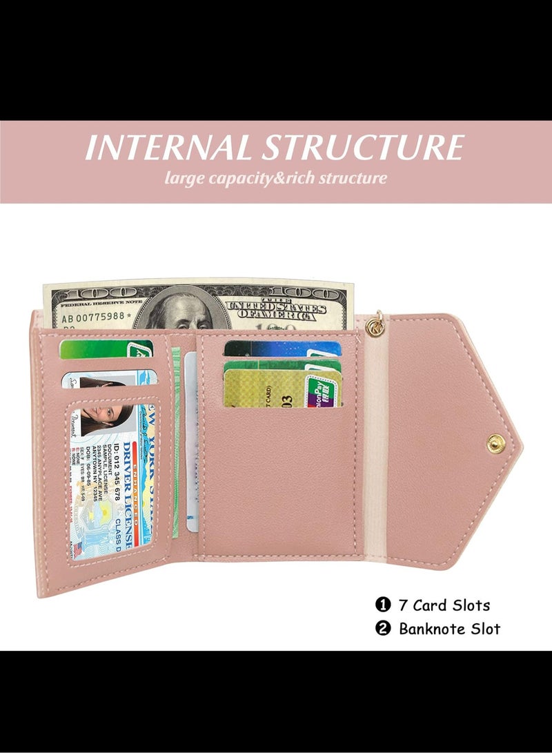 Women's Wallet Small Compact 3 fold Leather purse passport ID Holder with Coin Pocket (pink) - Image 4