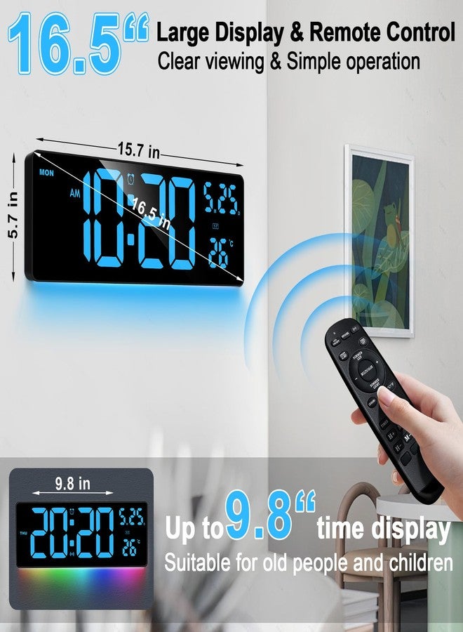 Xflyee 16.5" Digital Clock Large Display with Remote Control, 6-Color Night Light Digital Wall Clock with Dual Alarms, Temperature, Auto DST Large Digital Clock for Living Room, Bedroom, Desk, Mounted, Gift - Image 3