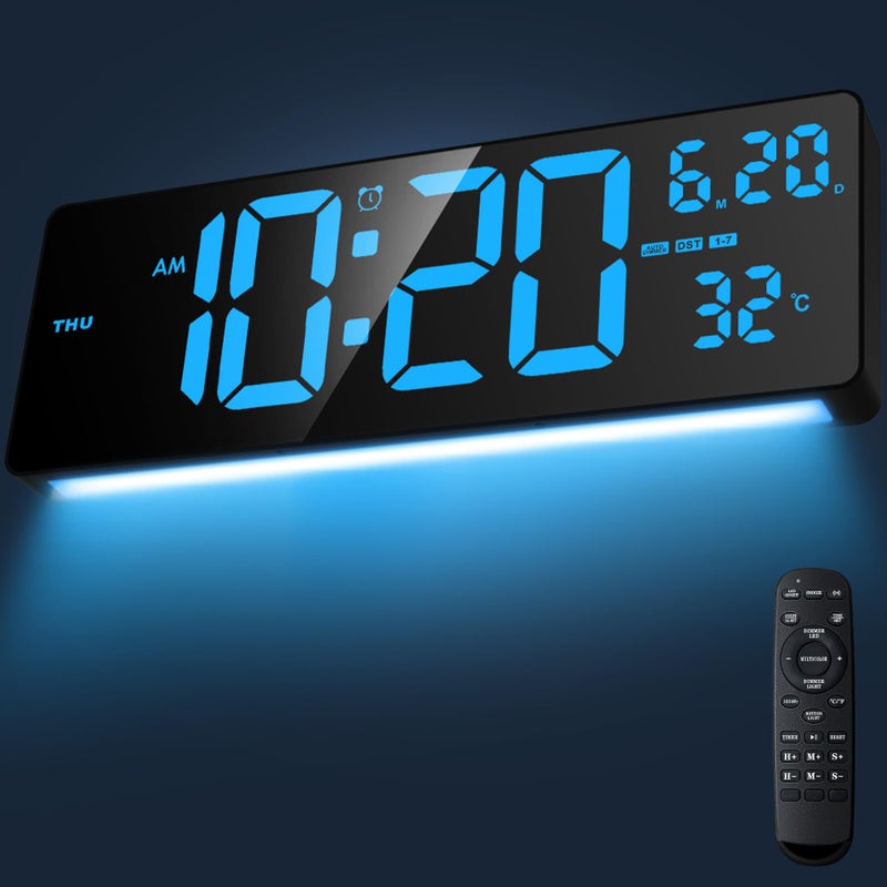 Xflyee 16.5" Digital Clock Large Display with Remote Control, 6-Color Night Light Digital Wall Clock with Dual Alarms, Temperature, Auto DST Large Digital Clock for Living Room, Bedroom, Desk, Mounted, Gift - Image 1