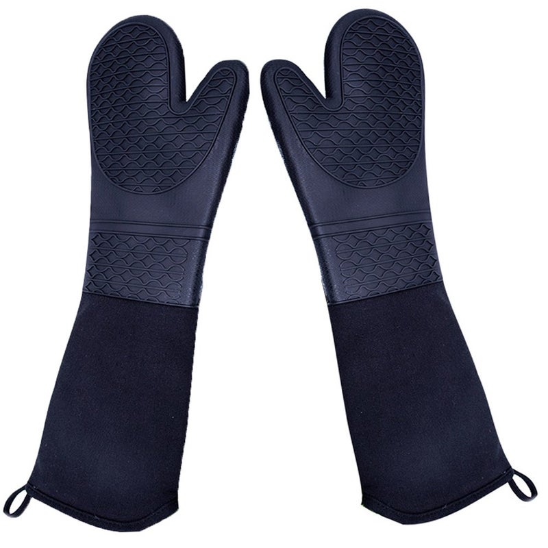 DoMii DoMii Extra Long Silicone Oven Mitts Heavy Duty Commercial Grade Oven Mitts Heat Resistant BBQ Gloves with Quilted Cotton Lining 2 Pack 