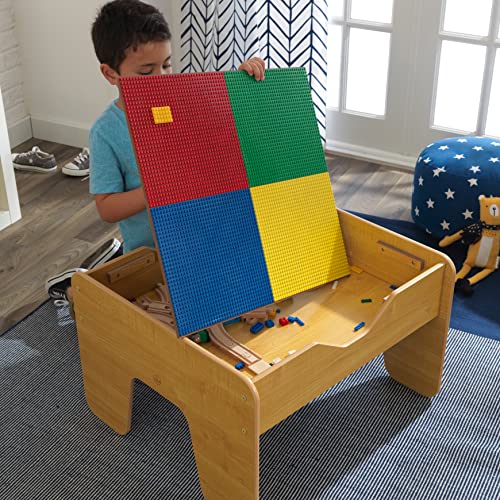 KidKraft 2-in-1 Reversible Top Activity Table with 200 Building Bricks and 30-Piece Wooden Train Set, Natural, Gift for Ages 3+ - Image 5