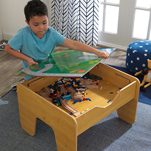 KidKraft 2-in-1 Reversible Top Activity Table with 200 Building Bricks and 30-Piece Wooden Train Set, Natural, Gift for Ages 3+ - Image 4