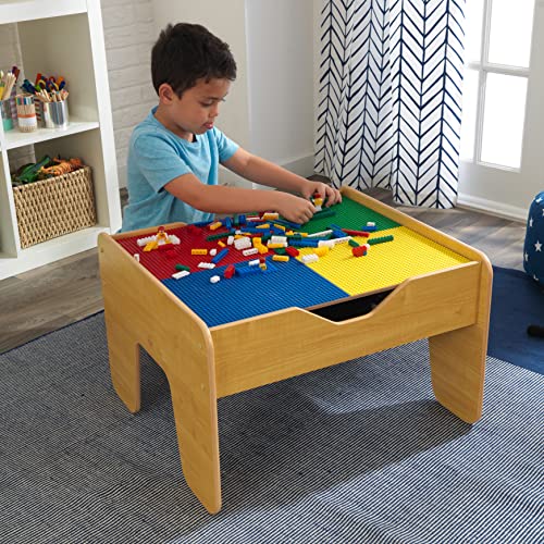 KidKraft 2-in-1 Reversible Top Activity Table with 200 Building Bricks and 30-Piece Wooden Train Set, Natural, Gift for Ages 3+ - Image 2