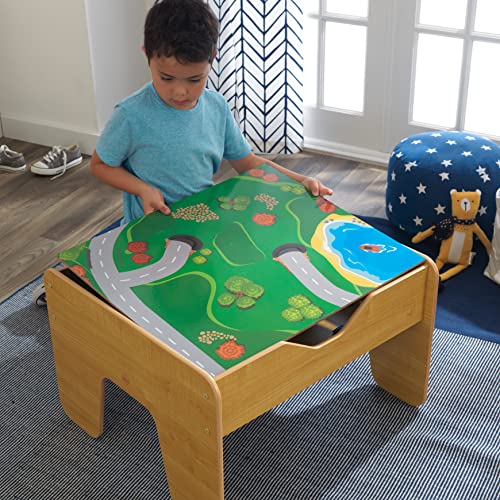 KidKraft 2-in-1 Reversible Top Activity Table with 200 Building Bricks and 30-Piece Wooden Train Set, Natural, Gift for Ages 3+ - Image 3