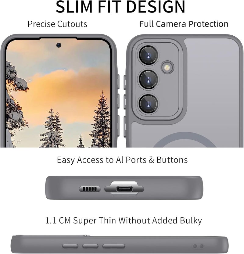 Elzzi Magnetic for Samsung A56 5g Case, Upgraded [Full Camera Protection] [Compatible with Magsafe] [Translucent Matte] Shockproof Protective Phone Case for Men & Women - Grey - Image 4