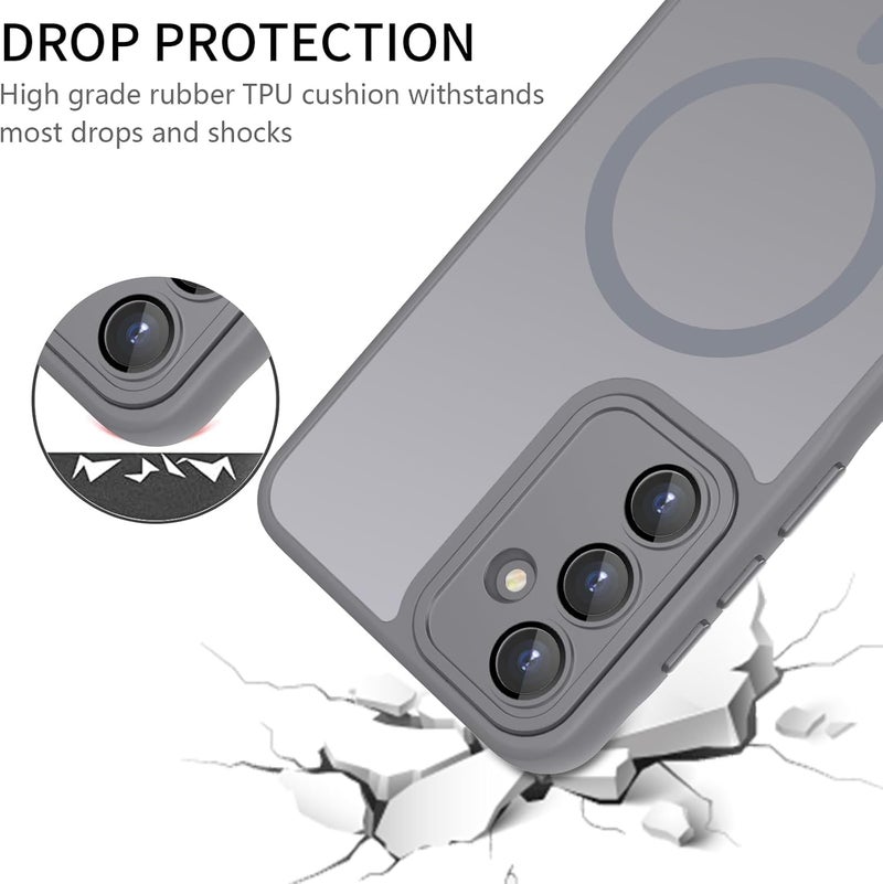 Elzzi Magnetic for Samsung A56 5g Case, Upgraded [Full Camera Protection] [Compatible with Magsafe] [Translucent Matte] Shockproof Protective Phone Case for Men & Women - Grey - Image 2