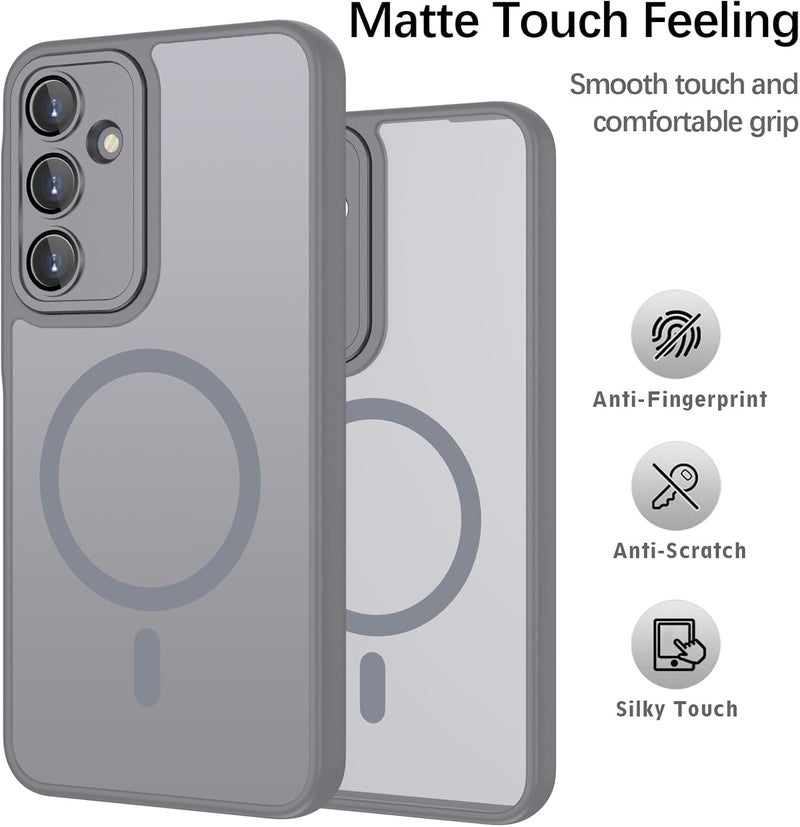 Elzzi Magnetic for Samsung A56 5g Case, Upgraded [Full Camera Protection] [Compatible with Magsafe] [Translucent Matte] Shockproof Protective Phone Case for Men & Women - Grey - Image 3