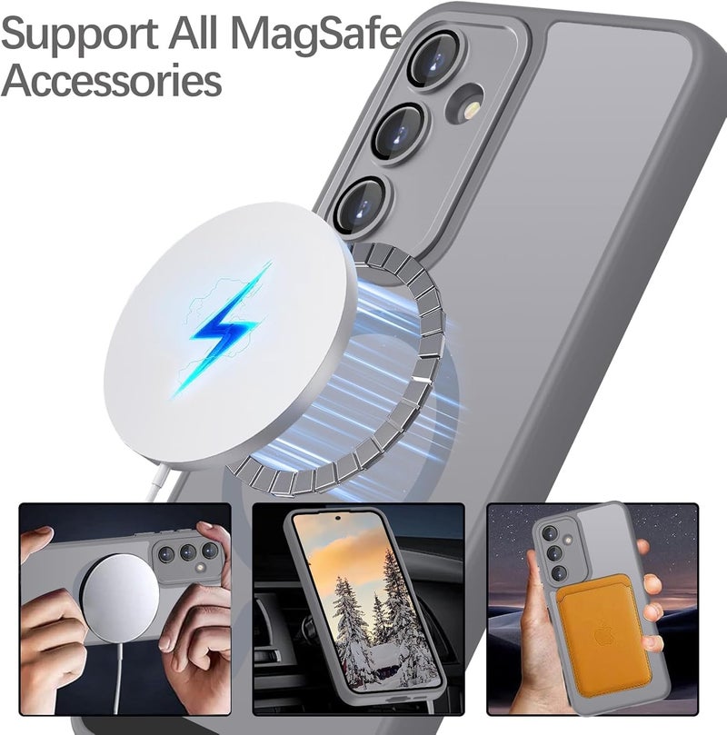 Elzzi Magnetic for Samsung A56 5g Case, Upgraded [Full Camera Protection] [Compatible with Magsafe] [Translucent Matte] Shockproof Protective Phone Case for Men & Women - Grey - Image 5
