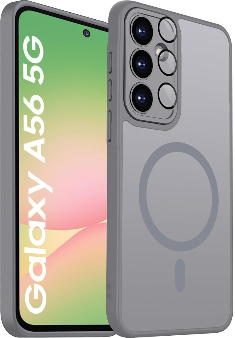 Elzzi Magnetic for Samsung A56 5g Case, Upgraded [Full Camera Protection] [Compatible with Magsafe] [Translucent Matte] Shockproof Protective Phone Case for Men & Women - Grey - Image 1