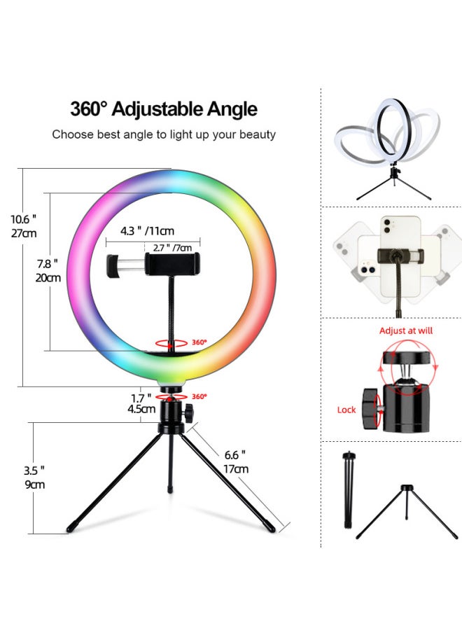 ماركة غير محددة حامل سطح المكتب لإضاءة RGB مقاس 10 بوصات، حلقة إضاءة LED ملونة وملونة لتصوير البث المباشر - اللون: إضاءة سحرية ملونة مقاس 10 بوصات + حامل سطح المكتب + مجموعة مصور (مجموعة)  - Image 5