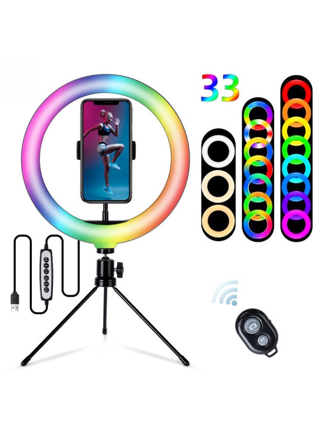 ماركة غير محددة حامل سطح المكتب لإضاءة RGB مقاس 10 بوصات، حلقة إضاءة LED ملونة وملونة لتصوير البث المباشر - اللون: إضاءة سحرية ملونة مقاس 10 بوصات + حامل سطح المكتب + مجموعة مصور (مجموعة)  - Image 2