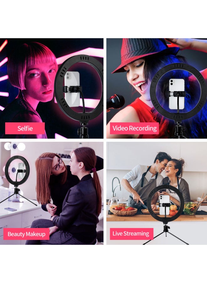 ماركة غير محددة حامل سطح المكتب لإضاءة RGB مقاس 10 بوصات، حلقة إضاءة LED ملونة وملونة لتصوير البث المباشر - اللون: إضاءة سحرية ملونة مقاس 10 بوصات + حامل سطح المكتب + مجموعة مصور (مجموعة)  - Image 3