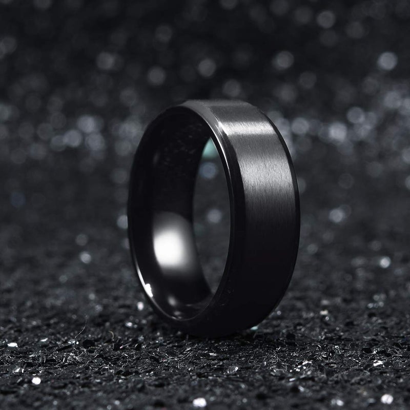 King Will Black Titanium Wedding Ring for Men Women-8mm Wedding Band With Matte Finish Beveled Polished Edge, Comfort Fit for Everyday Titanium Ring Size 8 - Image 2
