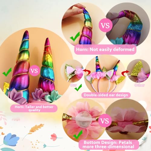 SUNOVELTIES 6 PACK Unicorn Horn Headband Ears Photo Props Birthday Outfit Cosplay Costume Party Supplies for Teens and Adults Gift (6 Multicolor) - Image 5