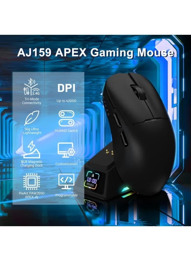 إيه جاز ماوس ألعاب AJAZZ AJ159apex لاسلكي مزود بتقنية البلوتوث وسلكي ثلاثي الأوضاع وخفيف الوزن مع قاعدة شحن - Image 5
