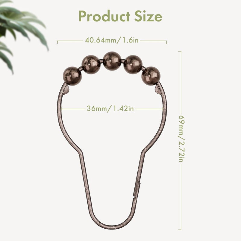 Amazer Shower Curtain Hooks, Decorative Bronze Shower Curtain Hooks,Stainless Steel Rust-Resistant Shower Hooks for Curtains-Set of 12 - Image 3
