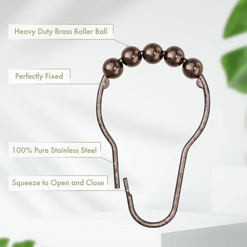Amazer Shower Curtain Hooks, Decorative Bronze Shower Curtain Hooks,Stainless Steel Rust-Resistant Shower Hooks for Curtains-Set of 12 - Image 4