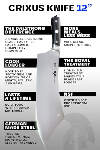 Dalstrong Chef & Cleaver Hybrid Knife - 12 inch Extra-Large - The Crixus - Gladiator Series Elite - HC German Steel - G10 Handle - Heavy Duty - w/Sheath - NSF Certified - Image 5