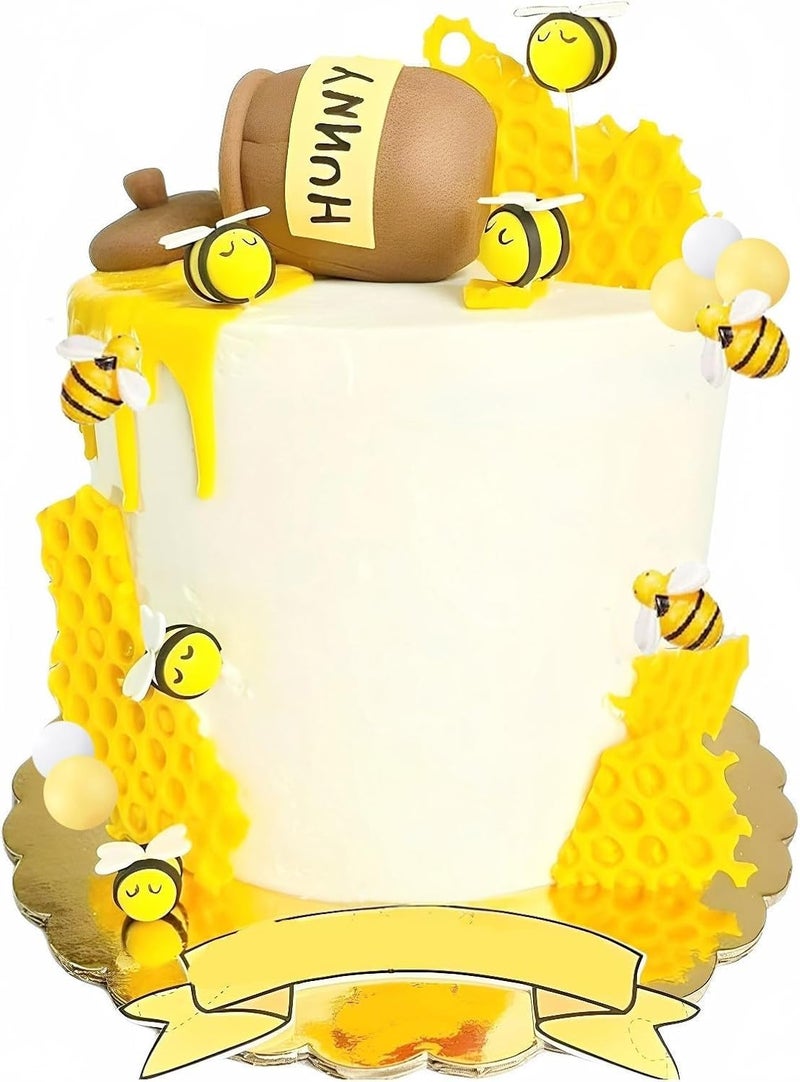Qoadwem Honey Jar Cake Topper, Qoadwem 25pcs Bee Cake Toppers With Honeycomb Honey Jar And Cover Sunflower Cake Decoration for Baby Shower Birthday Party Supplies - Image 1
