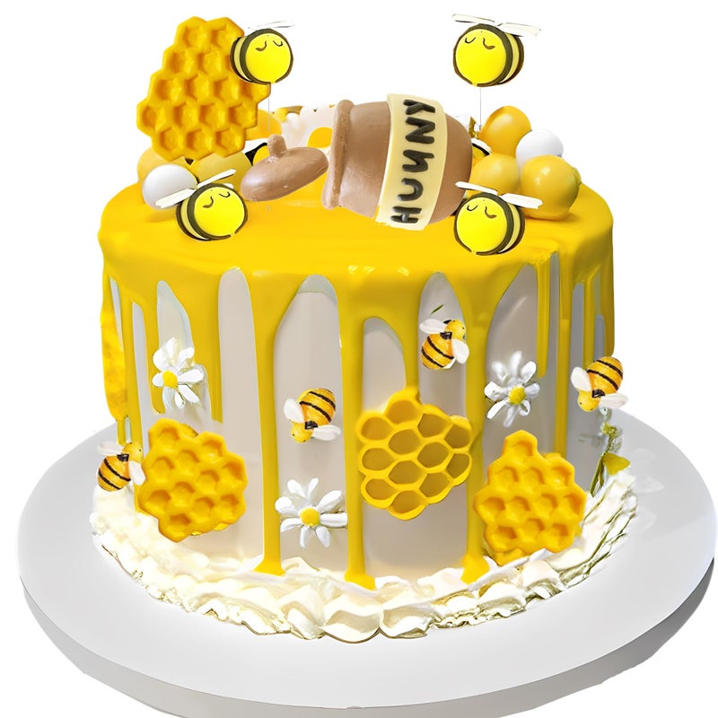 Qoadwem Honey Jar Cake Topper, Qoadwem 25pcs Bee Cake Toppers With Honeycomb Honey Jar And Cover Sunflower Cake Decoration for Baby Shower Birthday Party Supplies - Image 3