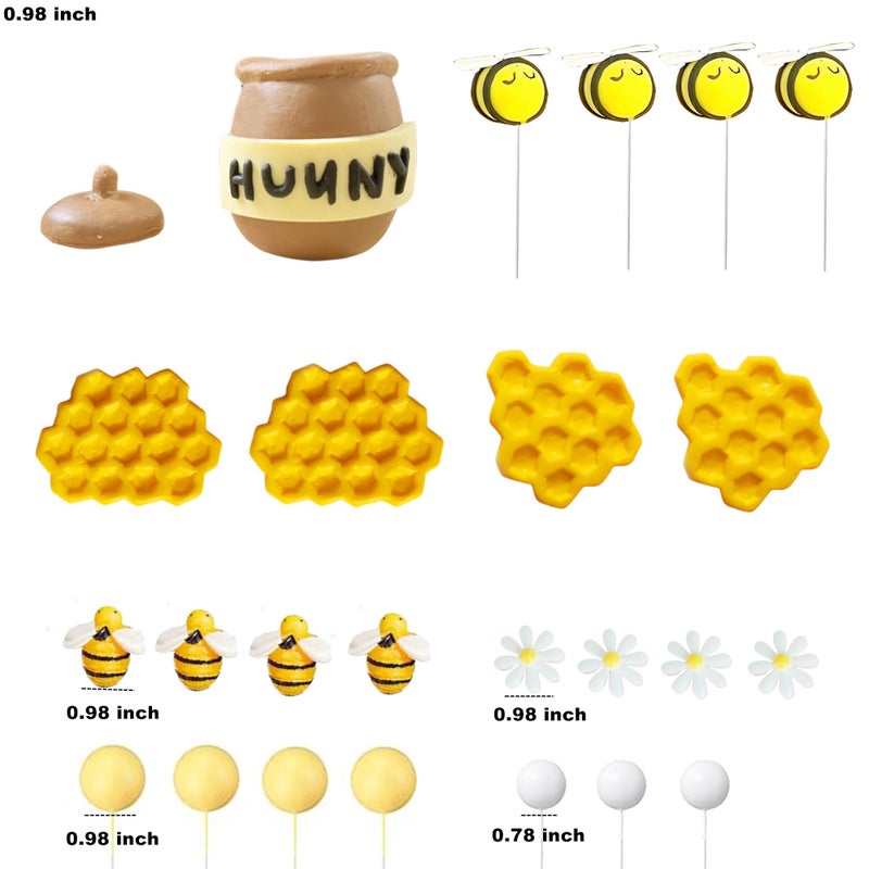 Qoadwem Honey Jar Cake Topper, Qoadwem 25pcs Bee Cake Toppers With Honeycomb Honey Jar And Cover Sunflower Cake Decoration for Baby Shower Birthday Party Supplies - Image 2
