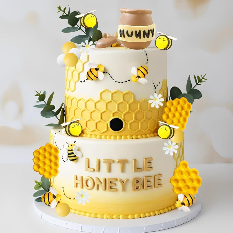 Qoadwem Honey Jar Cake Topper, Qoadwem 25pcs Bee Cake Toppers With Honeycomb Honey Jar And Cover Sunflower Cake Decoration for Baby Shower Birthday Party Supplies - Image 5