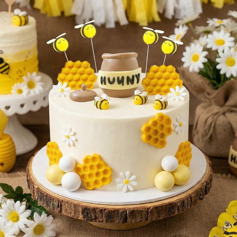 Qoadwem Honey Jar Cake Topper, Qoadwem 25pcs Bee Cake Toppers With Honeycomb Honey Jar And Cover Sunflower Cake Decoration for Baby Shower Birthday Party Supplies - Image 4