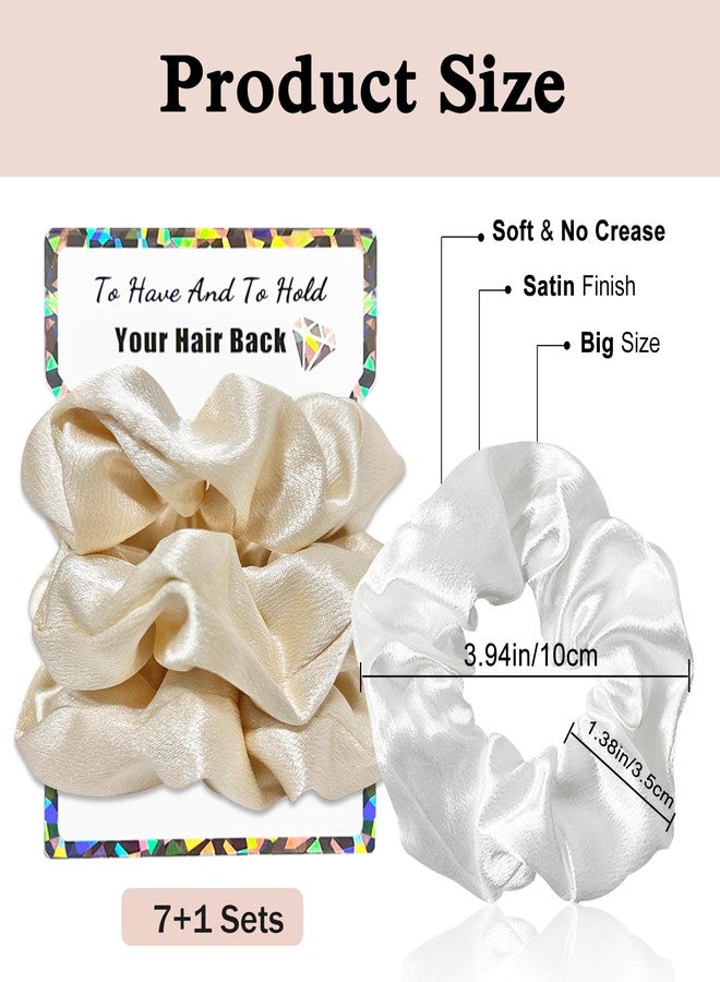 Banugo Bridesmaid Proposal Gifts, 24Pcs Satin Bridesmaid Scrunchies, Stylish Hair Accessories for Women, Bachelorette Hair Ties for Bridal Shower/Wedding Party (Beige &White) - Image 2