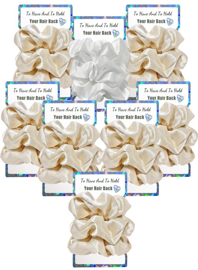 Banugo Bridesmaid Proposal Gifts, 24Pcs Satin Bridesmaid Scrunchies, Stylish Hair Accessories for Women, Bachelorette Hair Ties for Bridal Shower/Wedding Party (Beige &White) - Image 1