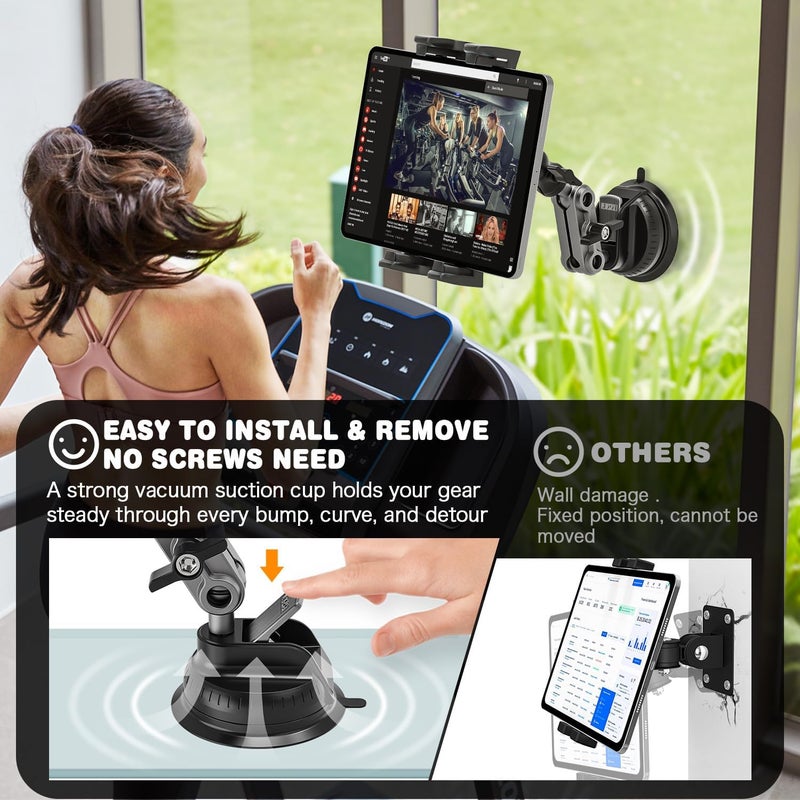 Baishun Tablet Mount for Car/Truck Heavy Duty, 360° Adjustable Tablet Stand Wall Mount Holder for Kitchen Vehicle Dashboard Windshield, Compatible with iPad Pro/Air/Mini 4.7-12.9" Tablets Cellphones - Image 5