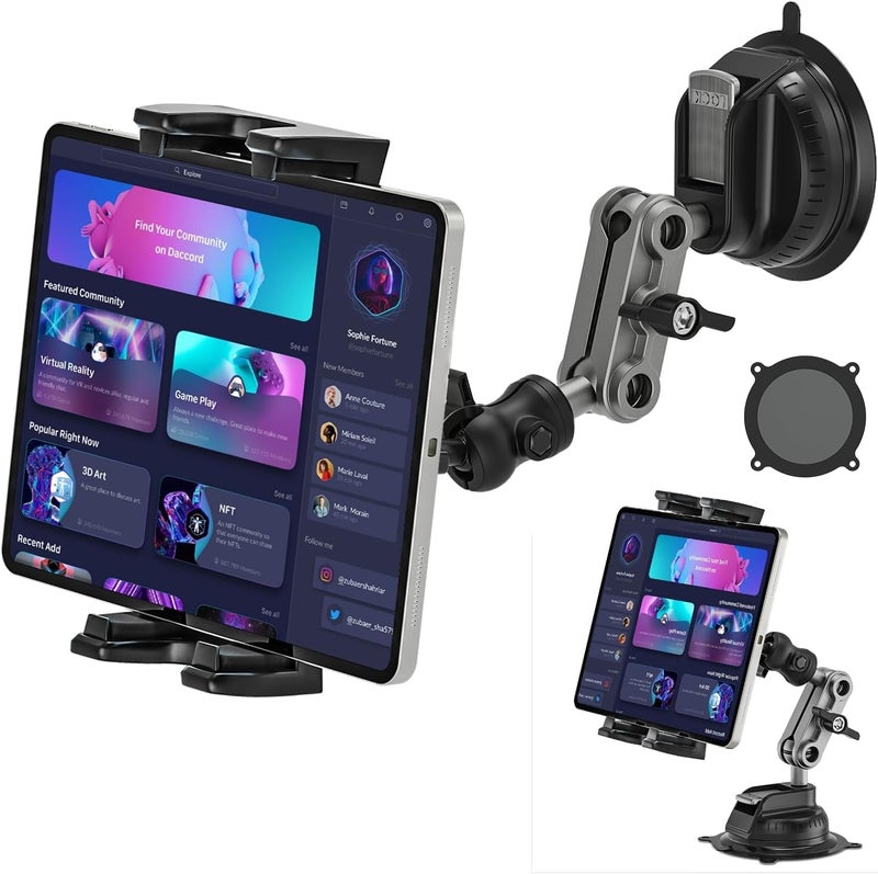 Baishun Tablet Mount for Car/Truck Heavy Duty, 360° Adjustable Tablet Stand Wall Mount Holder for Kitchen Vehicle Dashboard Windshield, Compatible with iPad Pro/Air/Mini 4.7-12.9" Tablets Cellphones - Image 1