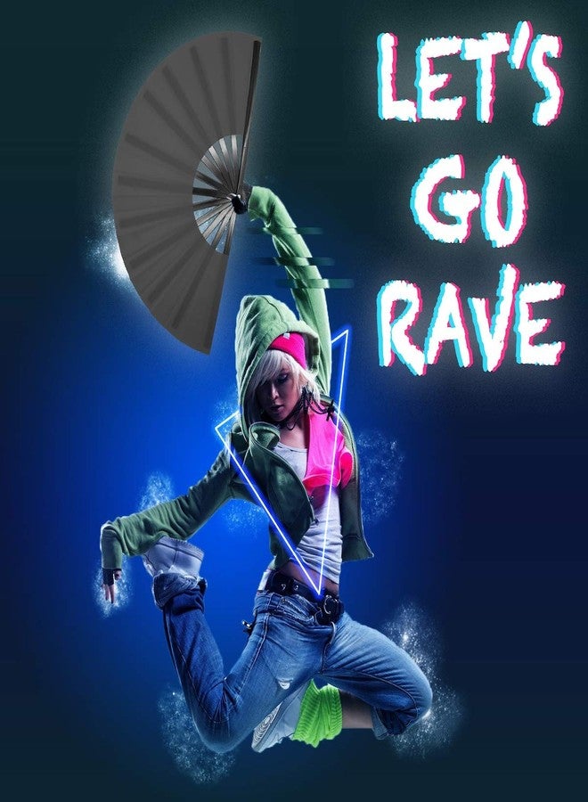 OMyTea Large Rave Clack Fans for Line Dancing - Boots on The Ground Folding Hand Fans - Foldable Chinese Tai Chi Kung Fu Fans - for EDM, Music Festival, Hot Flashes, Party, Decoration (Black, 2 Packs) - Image 3